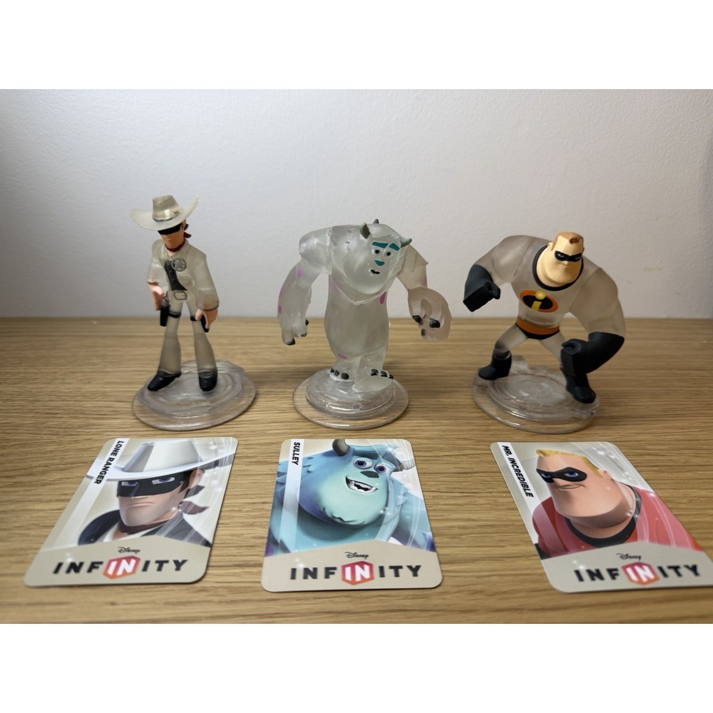 Disney Infinity Lot of 3 Crystal Figures Mr Incredible Sully Lone Ranger RARE